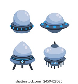 Alien spaceship, spacecrafts and UFO. Unidentified flying object. Flying Saucer