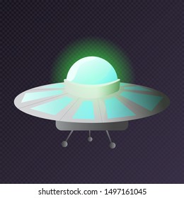 Alien spaceship, spacecrafts and ufo vector set in cartoon style. Cosmic ship in form saucer for transportation.