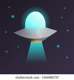 Alien spaceship, spacecrafts and ufo vector set in cartoon style. Cosmic ship in form saucer for transportation.
