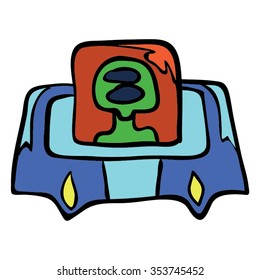 Alien Spaceship Square Red and Green Cartoon Vector