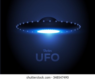 Alien Spaceship - UFO Background. Vector Illustration.