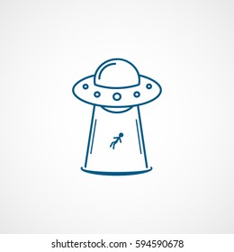 Alien Spaceship UFO Blue Line Icon On White Background