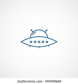Alien Spaceship UFO Blue Line Icon On White Background