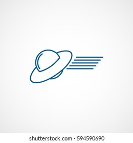 Alien Spaceship UFO Blue Line Icon On White Background