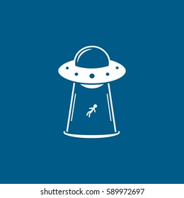 Alien Spaceship UFO Flat Icon On Blue Background