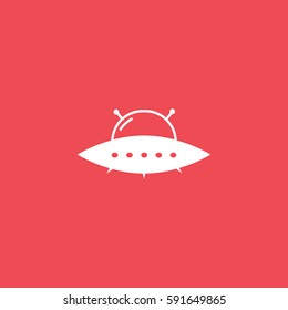 Alien Spaceship UFO Flat Icon On Red Background
