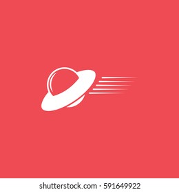 Alien Spaceship UFO Flat Icon On Red Background