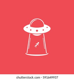 Alien Spaceship UFO Flat Icon On Red Background