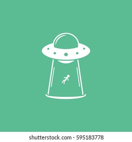 Alien Spaceship UFO Flat Icon On Green Background