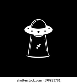 Alien Spaceship UFO Flat Icon On Black Background