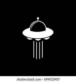 Alien Spaceship UFO Flat Icon On Black Background