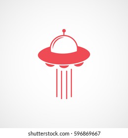 Alien Spaceship UFO Flying Red Flat Icon On White Background