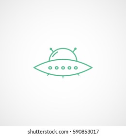 Alien Spaceship UFO Green Line Icon On White Background