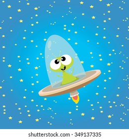 alien spaceship . ufo. green alien in space vector. flying saucer