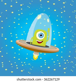 alien spaceship . ufo. green alien in space vector. flying saucer