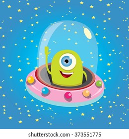 alien spaceship . ufo. green alien in space vector. flying saucer