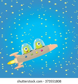 alien spaceship . ufo. green alien in space vector. flying saucer