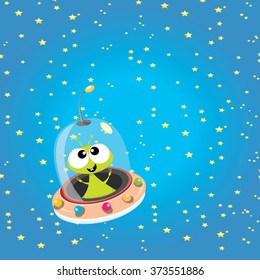alien spaceship . ufo. green alien in space vector. flying saucer