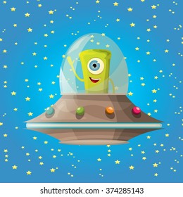 alien spaceship . ufo. green alien in space vector. flying saucer