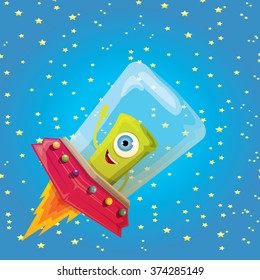 alien spaceship . ufo. green alien in space vector. flying saucer