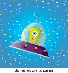 alien spaceship . ufo. green alien in space vector. flying saucer