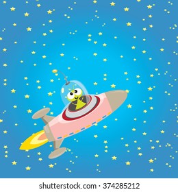 alien spaceship . ufo. green alien in space vector. flying saucer