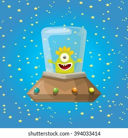 alien spaceship . ufo. green alien in space vector. flying saucer