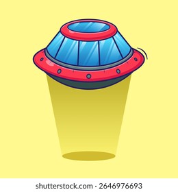 Símbolo de mascote de ícone de vetor de desenhos animados de espaçonave alienígena isolado. Ilustração vetorial de disco voador futurista