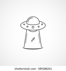 Alien Spaceship UFO Line Icon On White Background