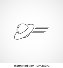 Alien Spaceship UFO Line Icon On White Background
