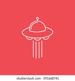 Alien Spaceship UFO Line Icon On Red Background