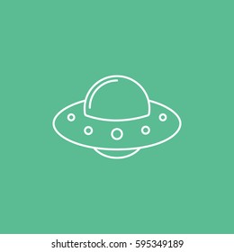 Alien Spaceship UFO Line Icon On Green Background