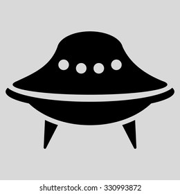 Alien Spaceship vector icon. Style is flat black symbol, rounded angles, light gray background.