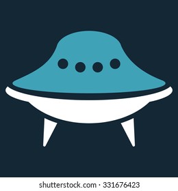 Alien Spaceship vector icon. Style is flat bicolor blue and white symbol, rounded angles, dark blue background.