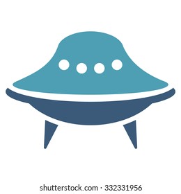 Alien Spaceship vector icon. Style is flat bicolor cyan and blue symbol, rounded angles, white background.
