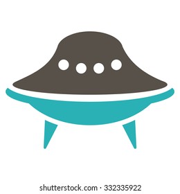Alien Spaceship vector icon. Style is flat bicolor grey and cyan symbol, rounded angles, white background.