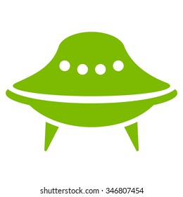 Alien Spaceship vector icon. Style is flat eco green symbol, rounded angles, white background.