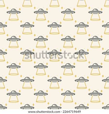 Alien Spaceship vector UFO Invasion concept outline colored seamless pattern 