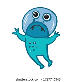 Alien. An alien in a spacesuit. Vector color sketch. Children's illustration. Character drawing