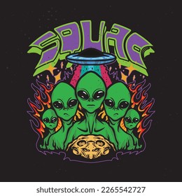 an alien squad vector illustration for streetwear design  Design for t-shirt or poster.