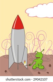The alien starts a spaceship