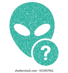 Alien Status grainy textured icon for overlay watermark stamps. Flat symbol with unclean texture. Dotted vector cyan ink rubber seal stamp with grunge design on a white background.