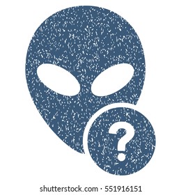 Alien Status grainy textured icon for overlay watermark stamps. Flat symbol with unclean texture. Dotted vector blue ink rubber seal stamp with grunge design on a white background.