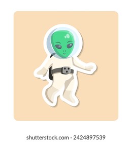 Alien sticker illustration. Green man, stars, ufo, spacesuit. Editable vector graphic design.