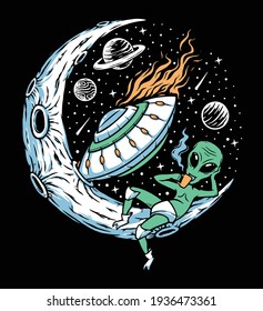 Alien stranded on the moon illustration