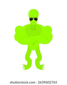 Alien strong. UFO emoji big guy. Space invader green athlete