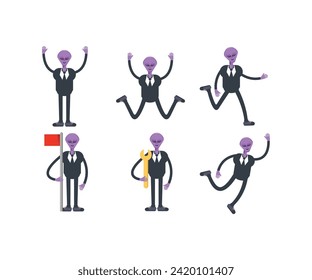 alien in suit characters set vector illustration