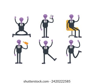 alien in suit characters set vector illustration