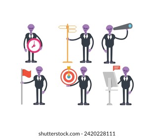 alien in suit characters set vector illustration