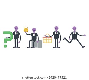 alien in suit characters set vector illustration